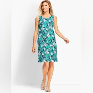 Talbot's sleeveless green & blue giraffe print dress size 6 preppy wedding guest